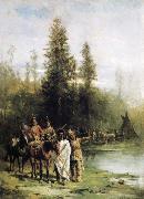 Paul Frenzeny Indians by a Riverbank oil on canvas